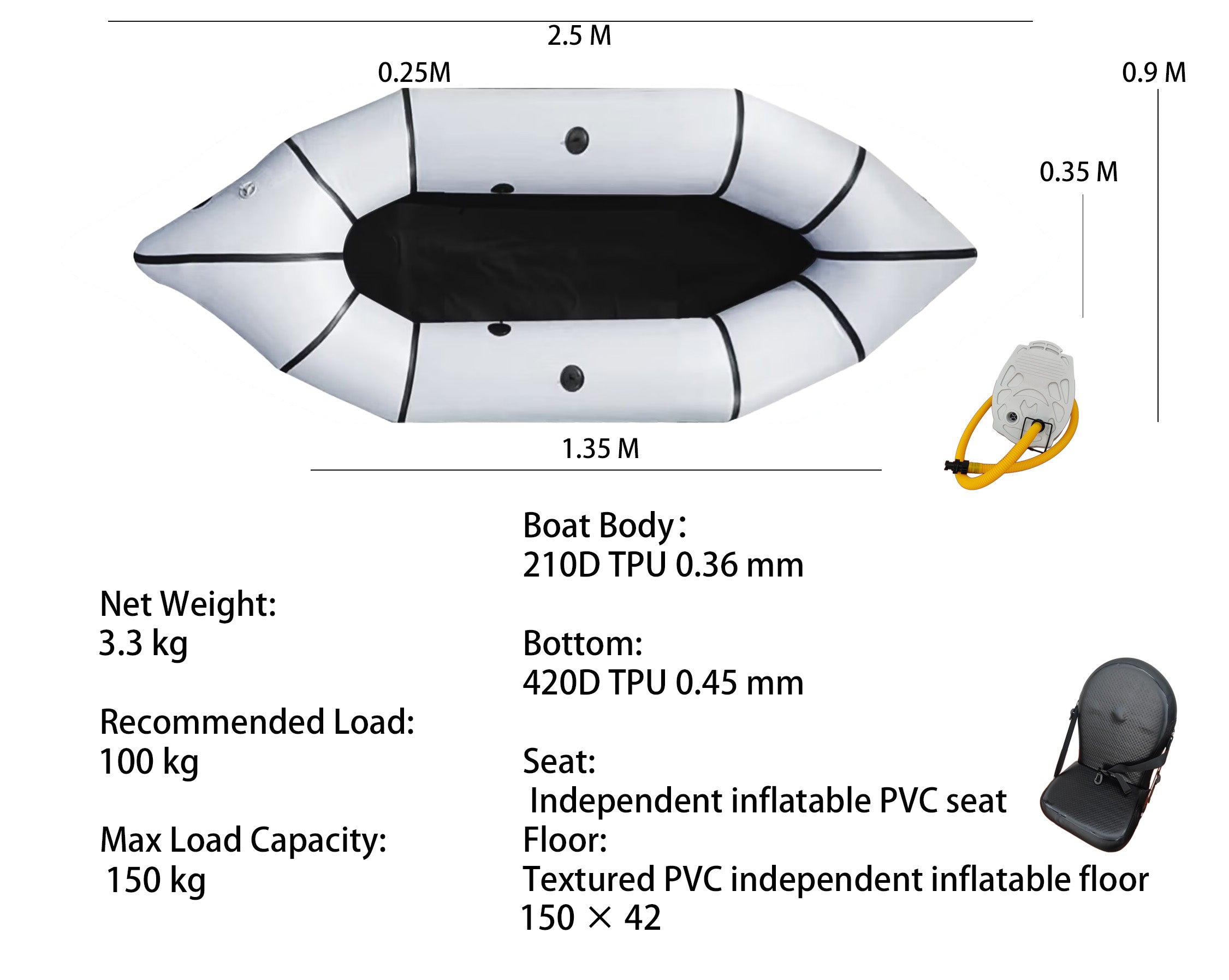 3.3kg 210D TPU Single Packraft | All Water Portable Inflatable Kayak