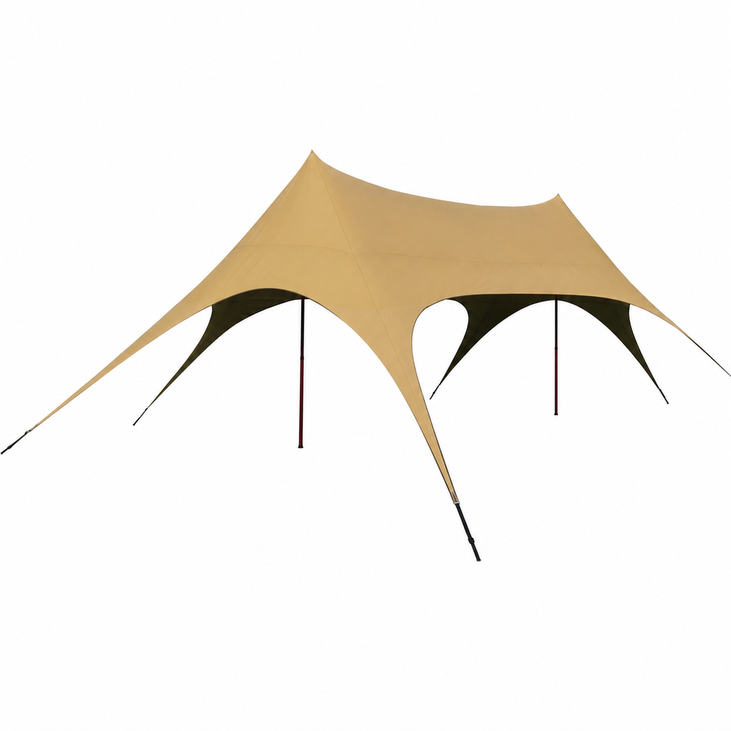 Large 6-Arm Double Peak Curved Camping Canopy, Waterproof Sun Shade Tent for Outdoor Camping