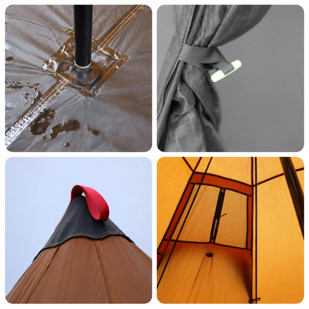Stock Large Pyramid Camping Tent PU3000mm Waterproof Flame Retardant 40D Nylon Bell Tent